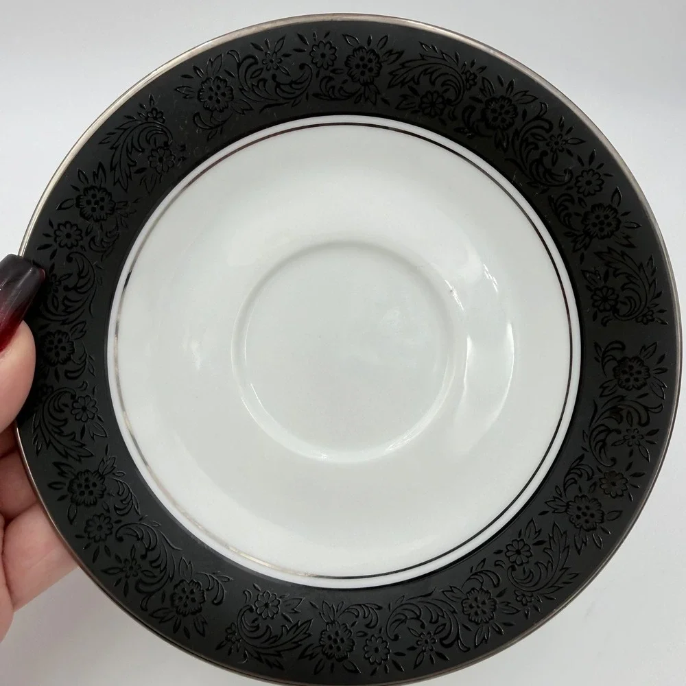 Noritake Mirano 6878 Saucer Set Black Floral Japan Vintage 6
